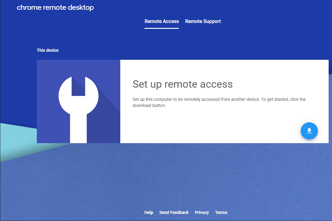 Страница настройки удаленного доступа Chrome Remote Desktop