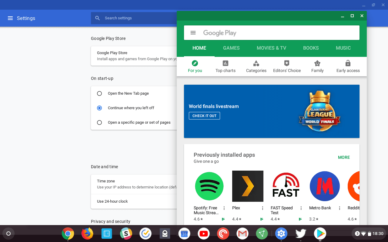 Снимок экрана, показывающий Google Play Store, работающий на Chrome OS