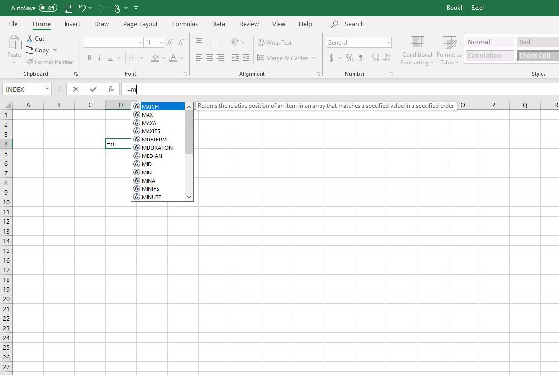 Функции, начинающиеся с M в Excel