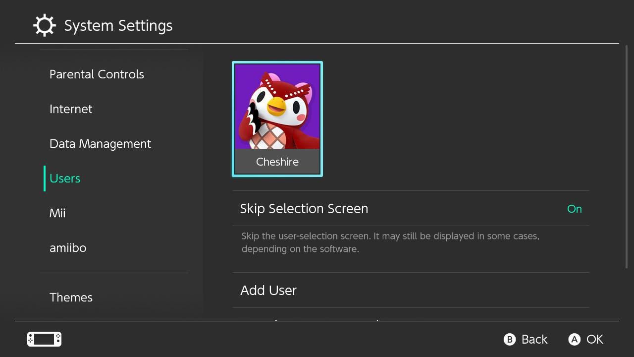 Снимок экрана с переключателем Nintendo's System Settings