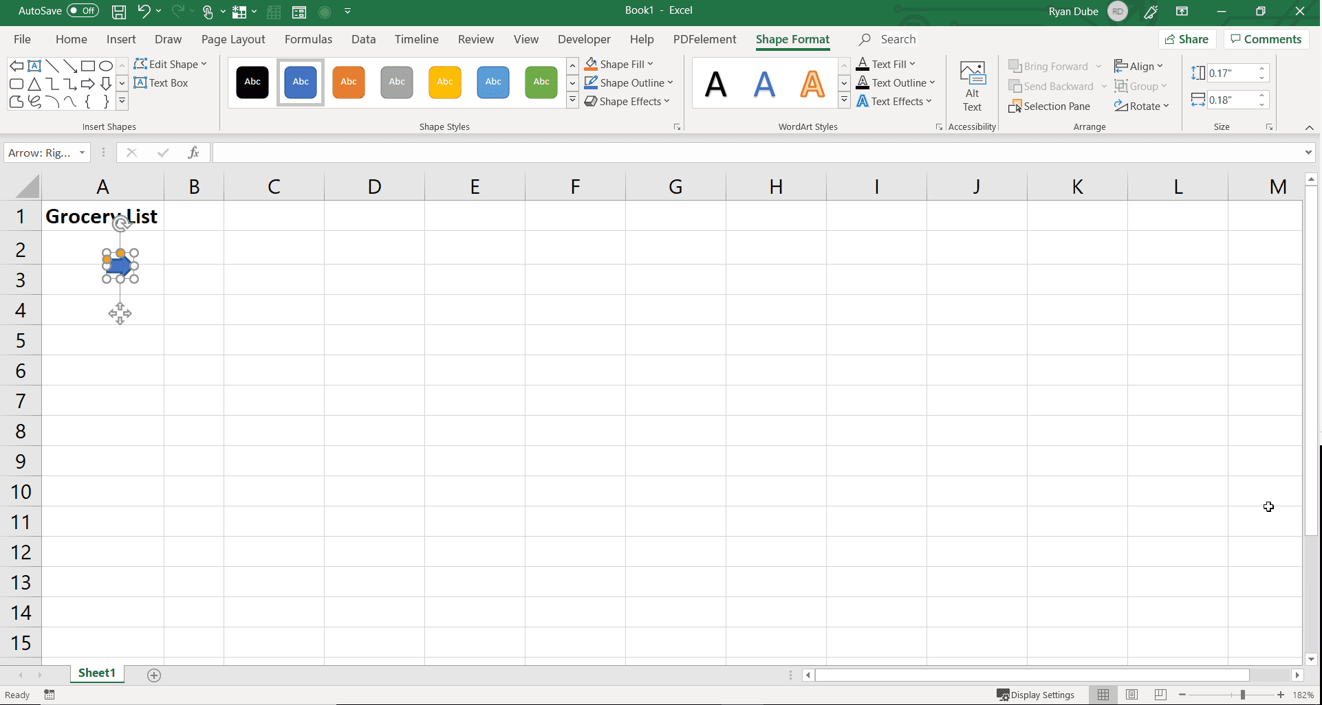 Снимок экрана: вставка фигуры в виде маркера в таблицу Excel