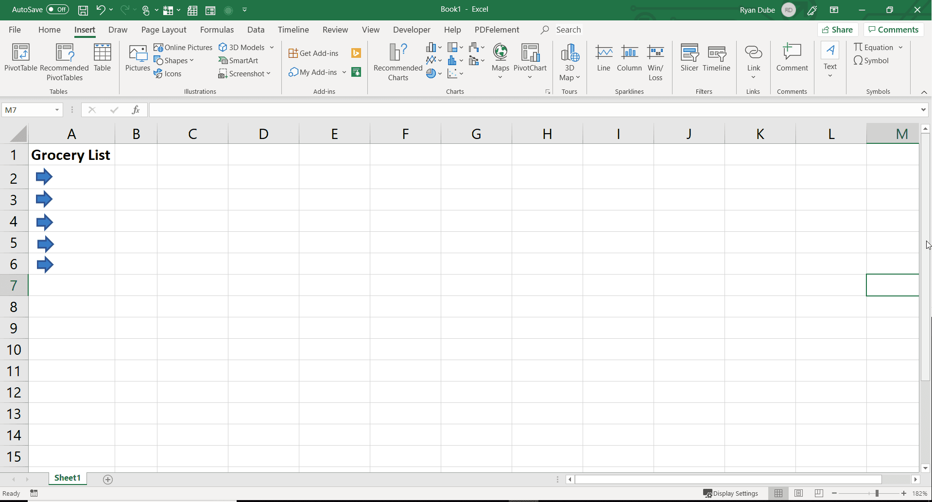 Снимок экрана: дублирование фигур в виде маркеров в Excel