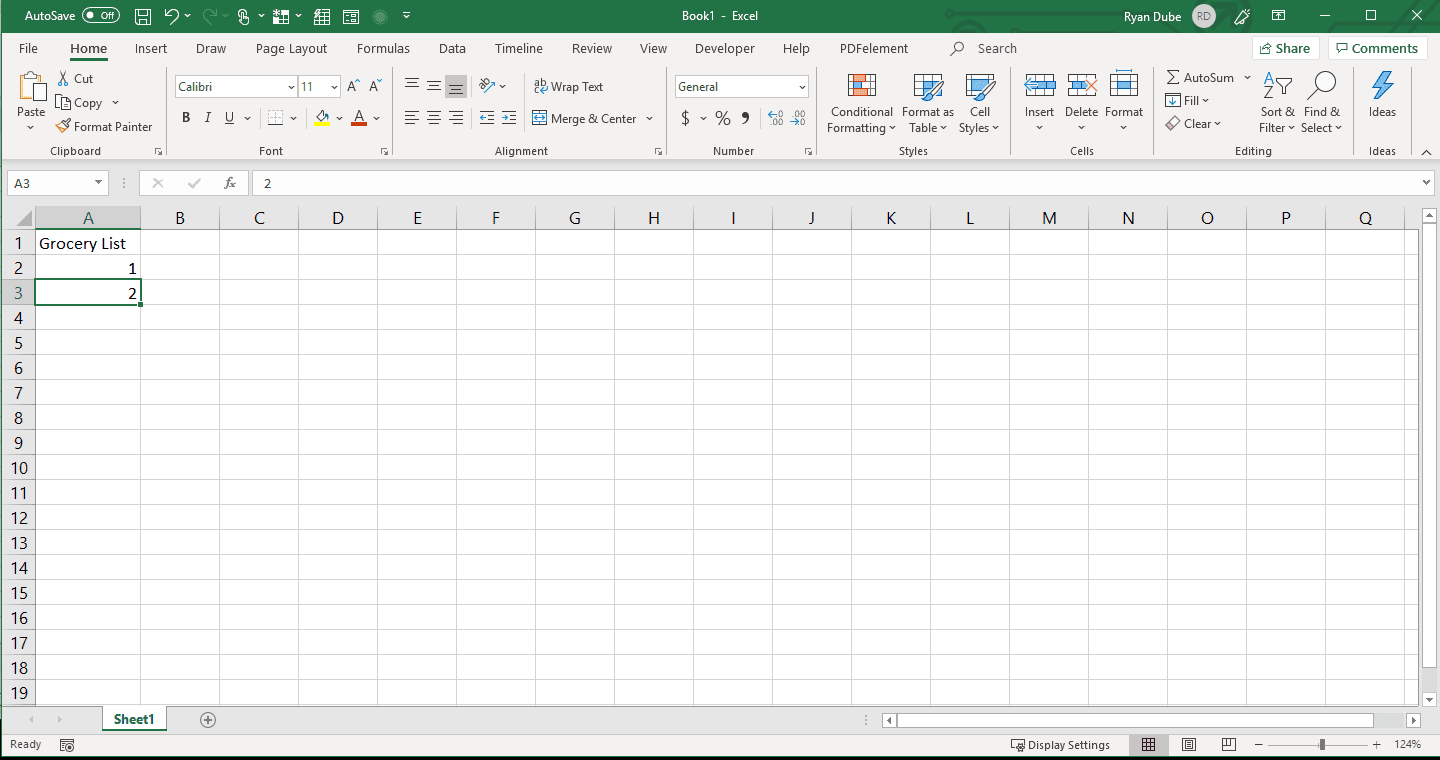 Скриншот запуска нумерованного списка в Excel