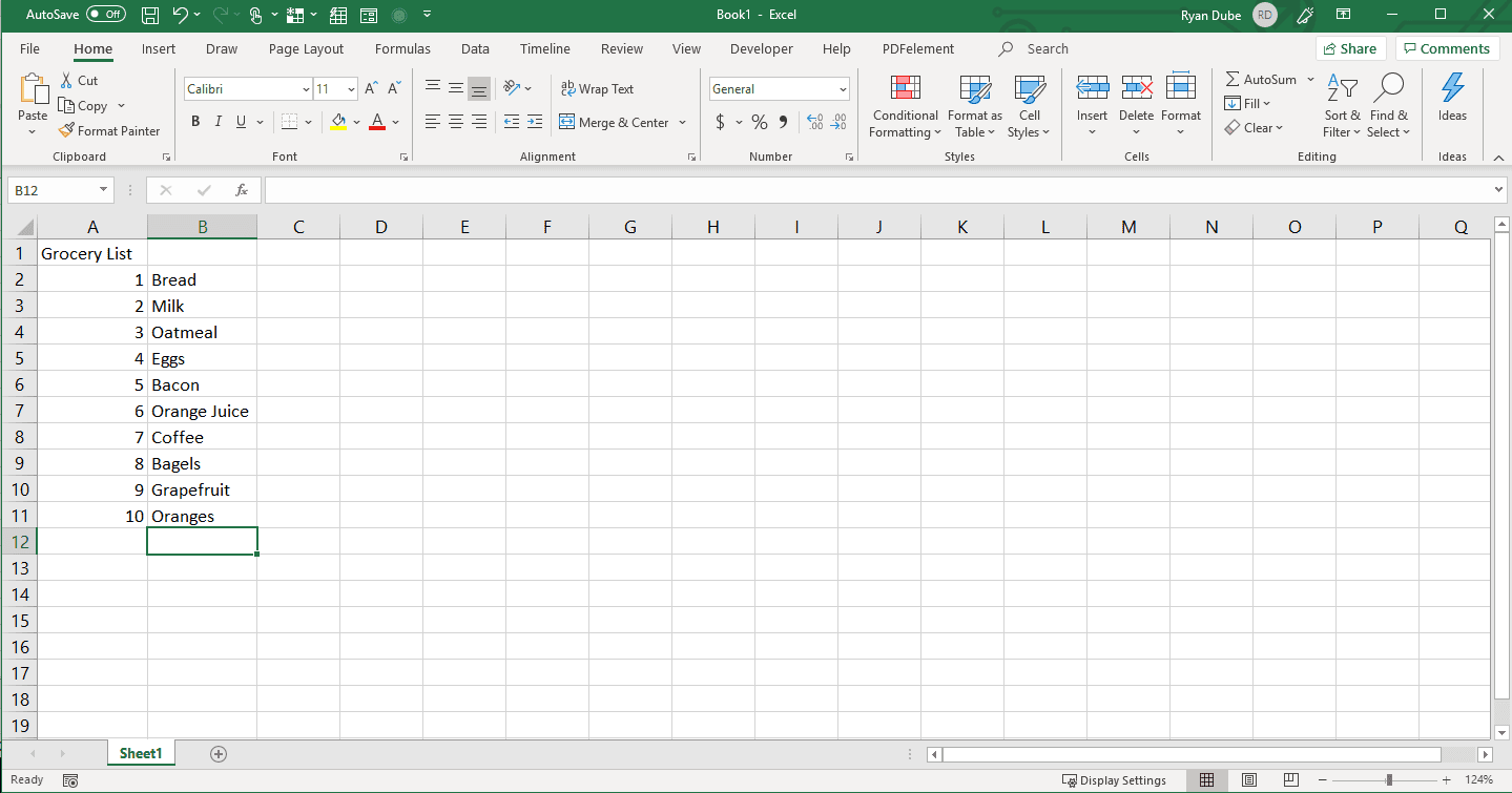Скриншот заполнения нумерованного списка в Excel