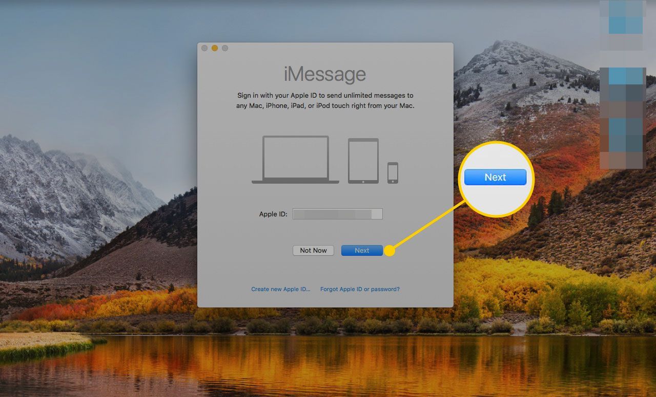 Сообщения на Mac с выделенной кнопкой Next