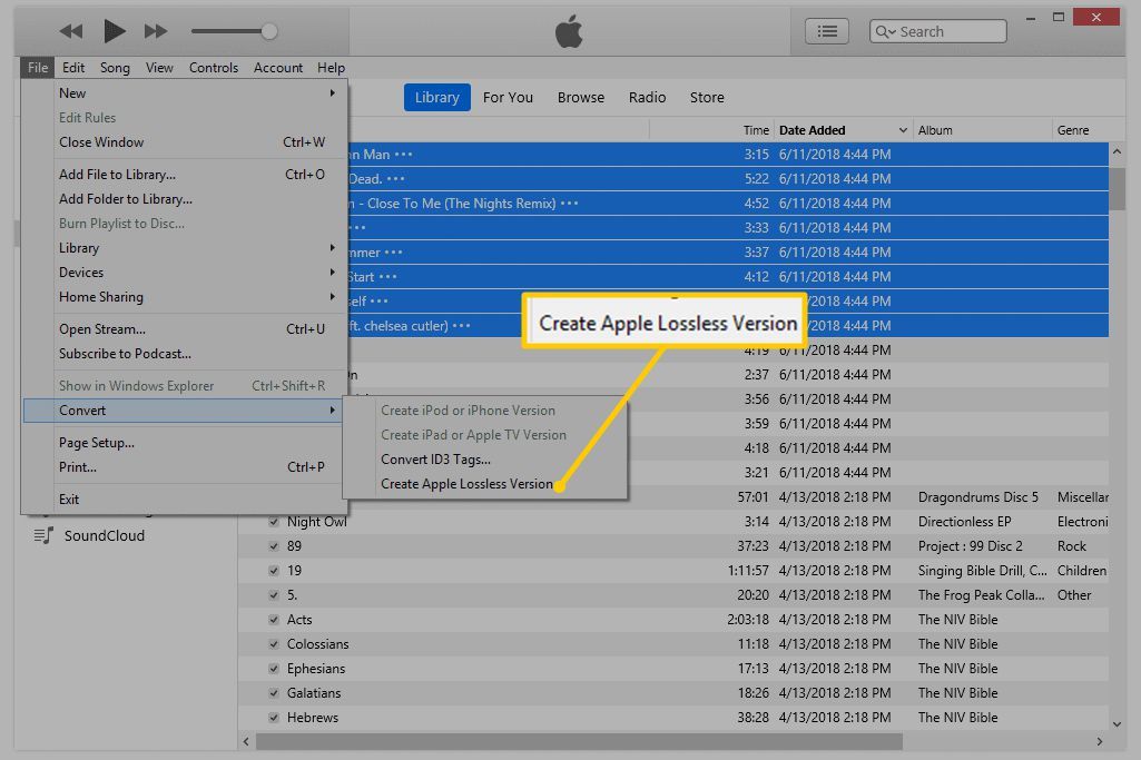 Создать пункт меню Apple Lossless Version в iTunes