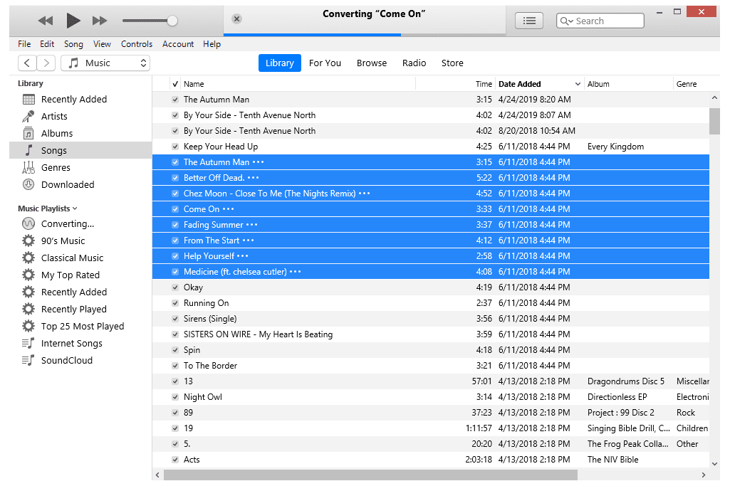 Процесс конвертации музыки iTunes в Windows 8