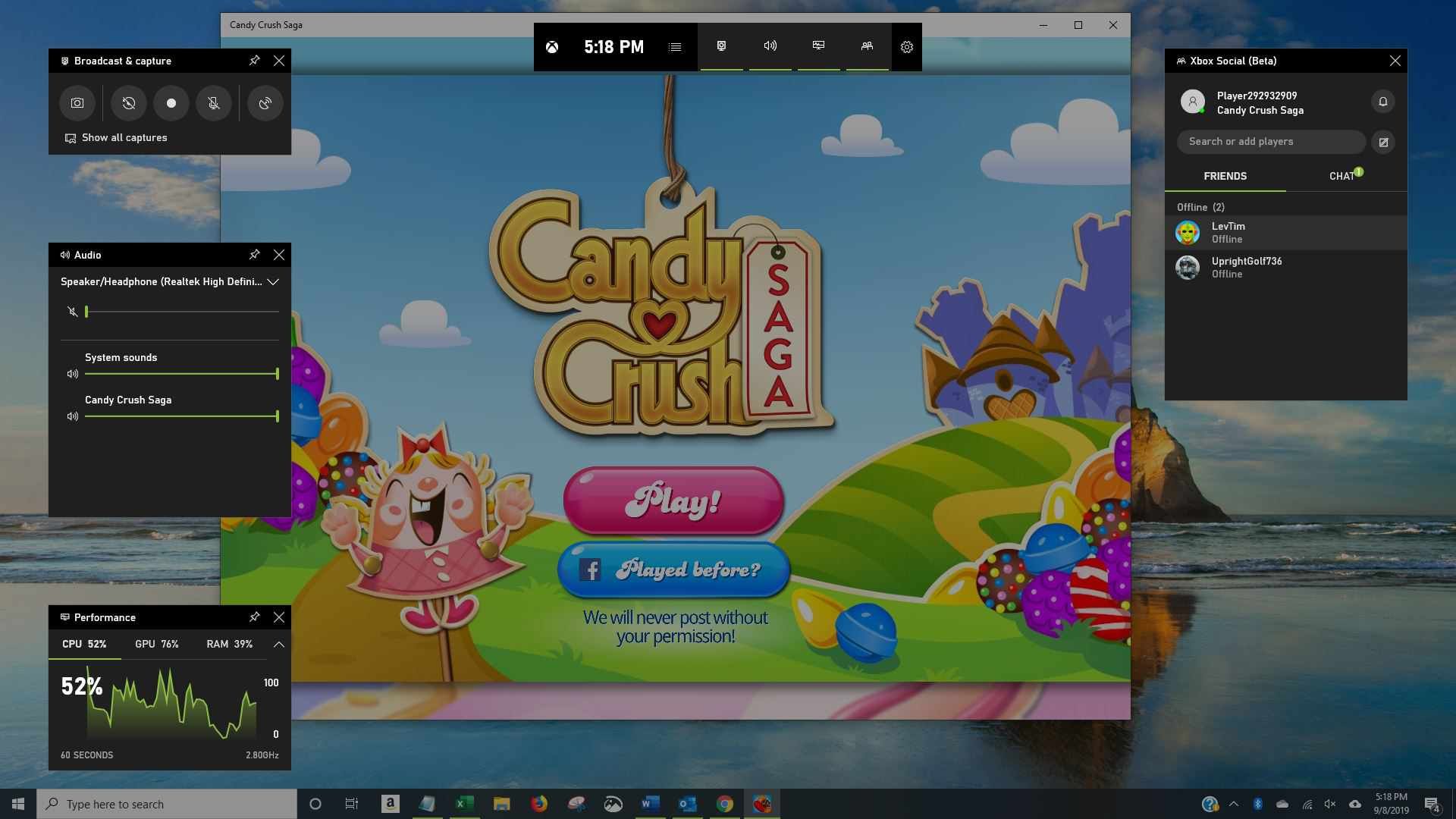 Снимок экрана Game Bar в Windows