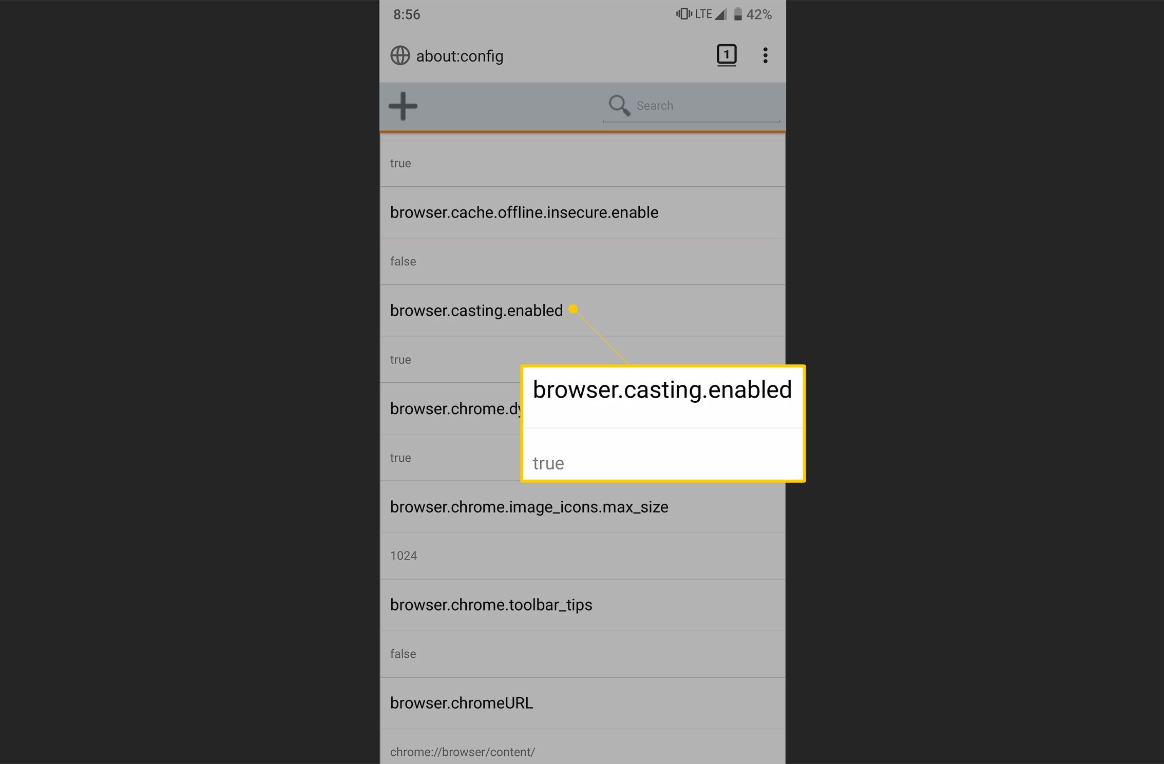 browser.casting.enabled в приложении Android Firefox
