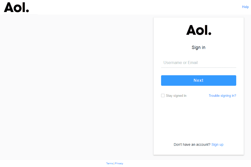 Страница входа в AOL Mail