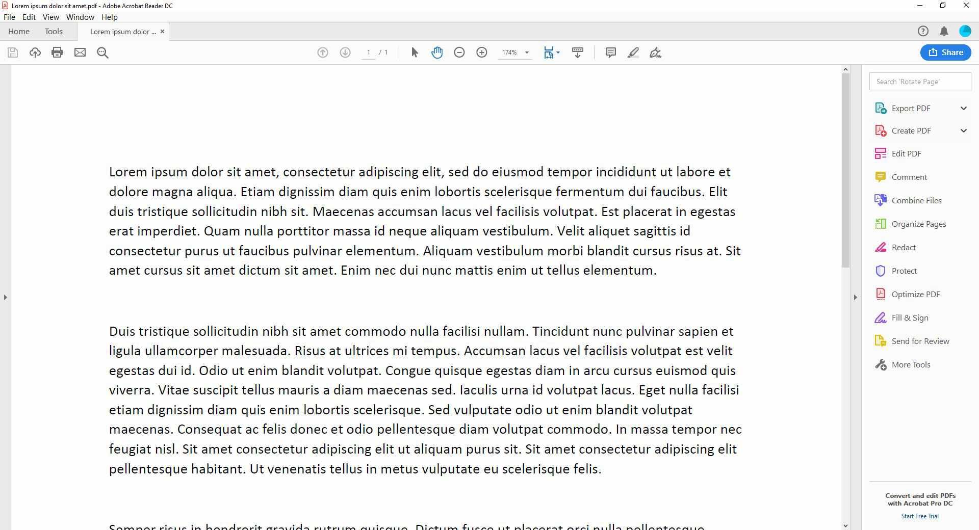 Снимок экрана экспорта PDF в левой панели окна Adobe Acrobat