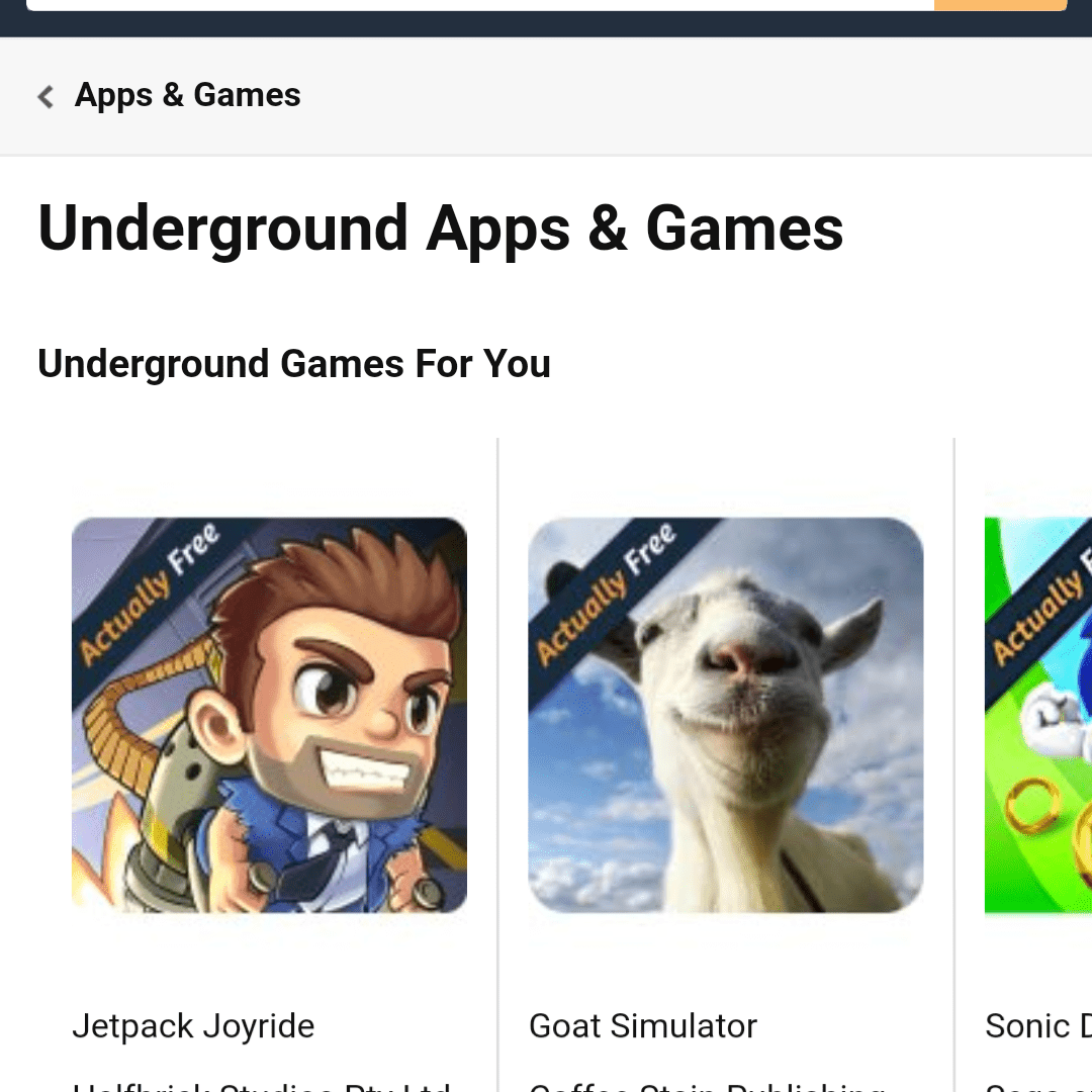 Домашняя страница приложений и игр Amazon Underground для Chrome для Android