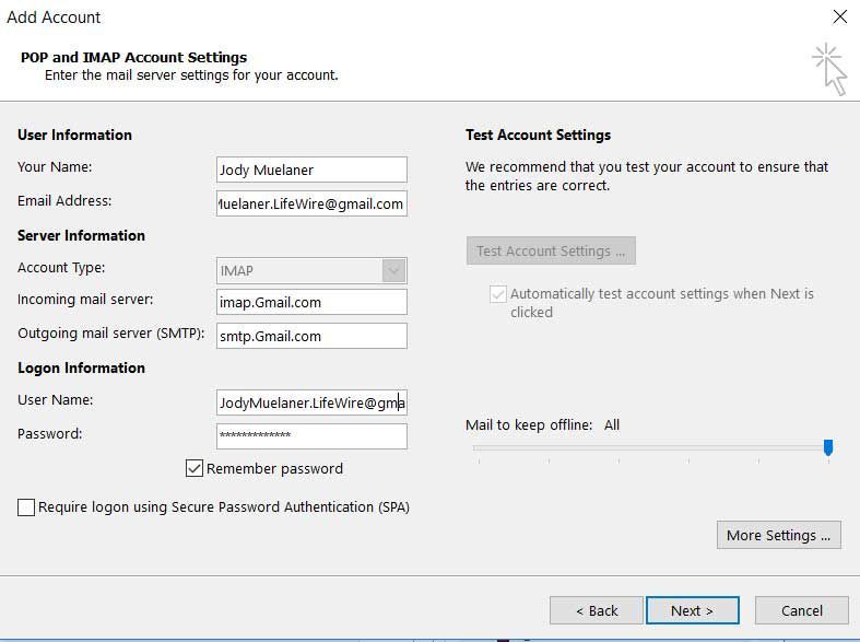 Outlook POP и настройки учетной записи IMAP