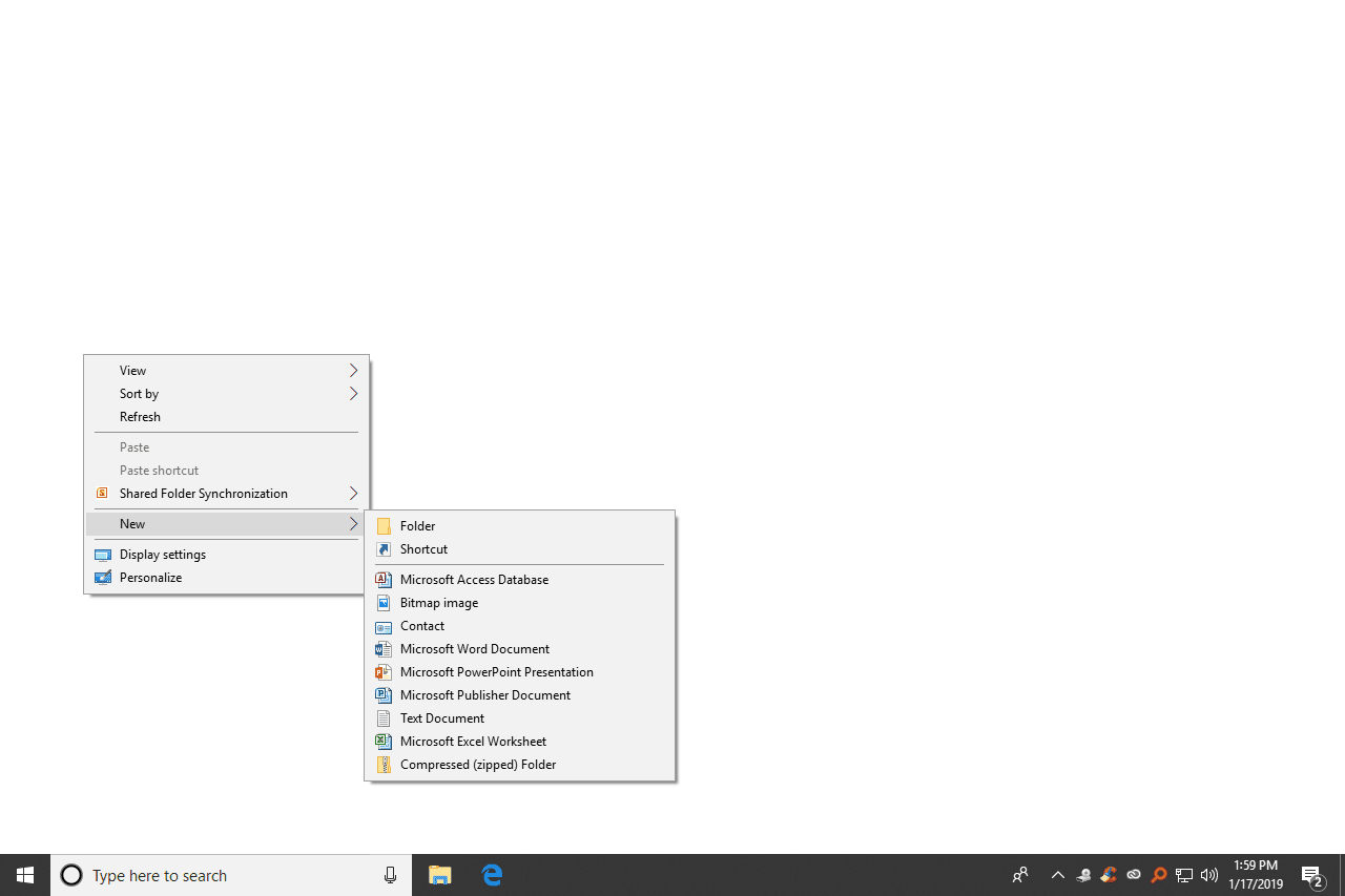 Новый ярлык в Windows 10