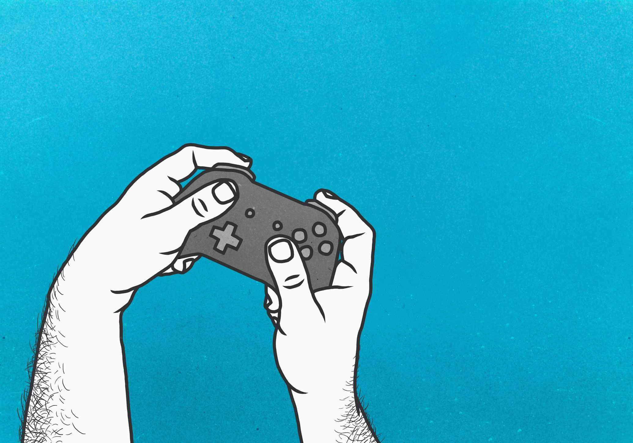 Иллюстрация руки используя контроллер видеоигры.