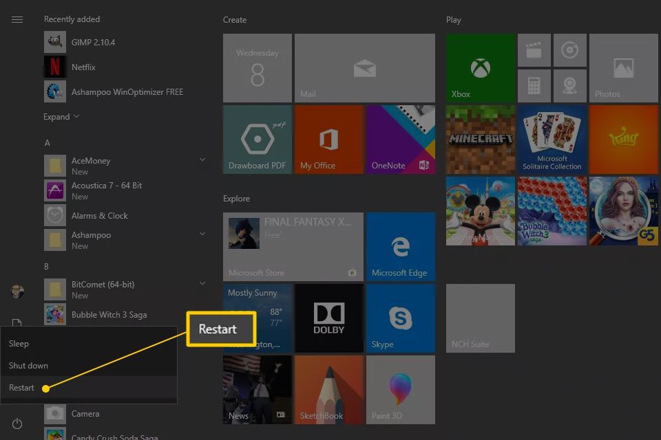 Перезагрузка с нажатой клавишей Shift в Windows 10