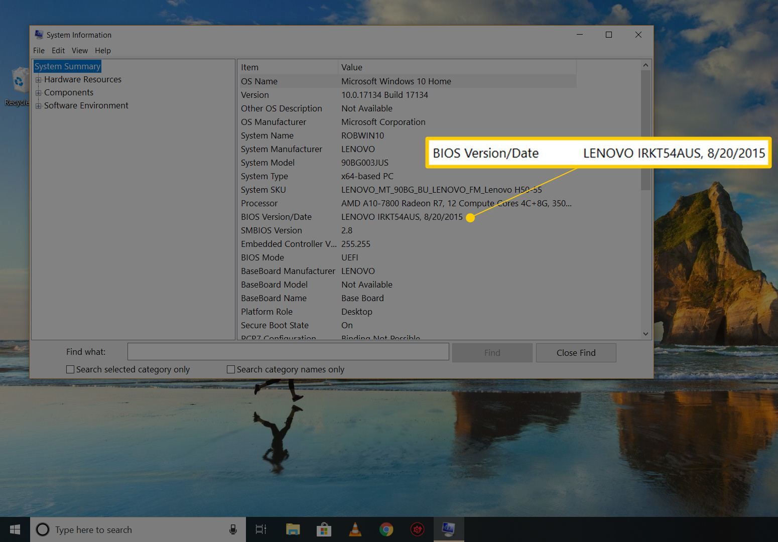 Версия BIOS / Дата в системной информации в Windows 10