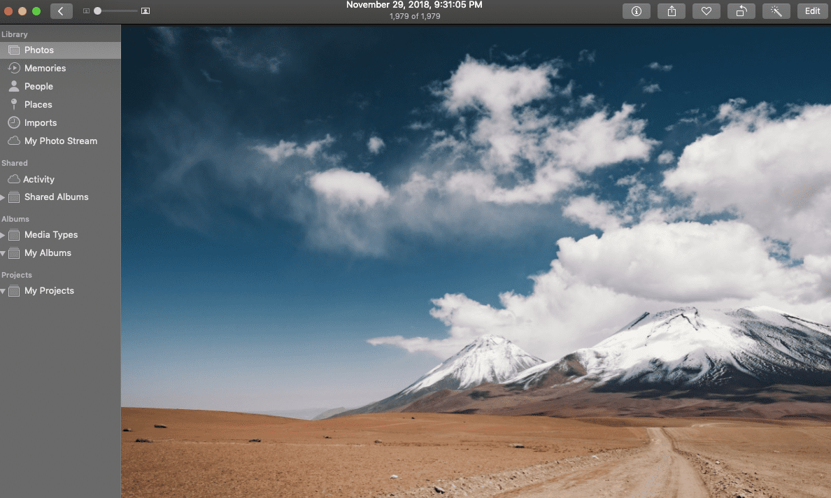 Снимок экрана приложения Photo на Mac