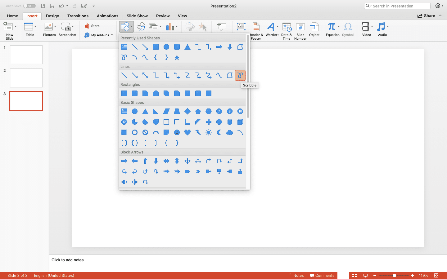 Использование инструмента Scribble для рисования набросанных фигур в Powerpoint