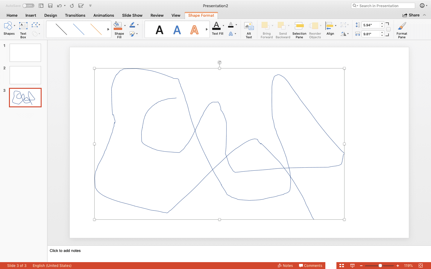 Рисование фигуры в Powerpoint с помощью инструмента Scribble