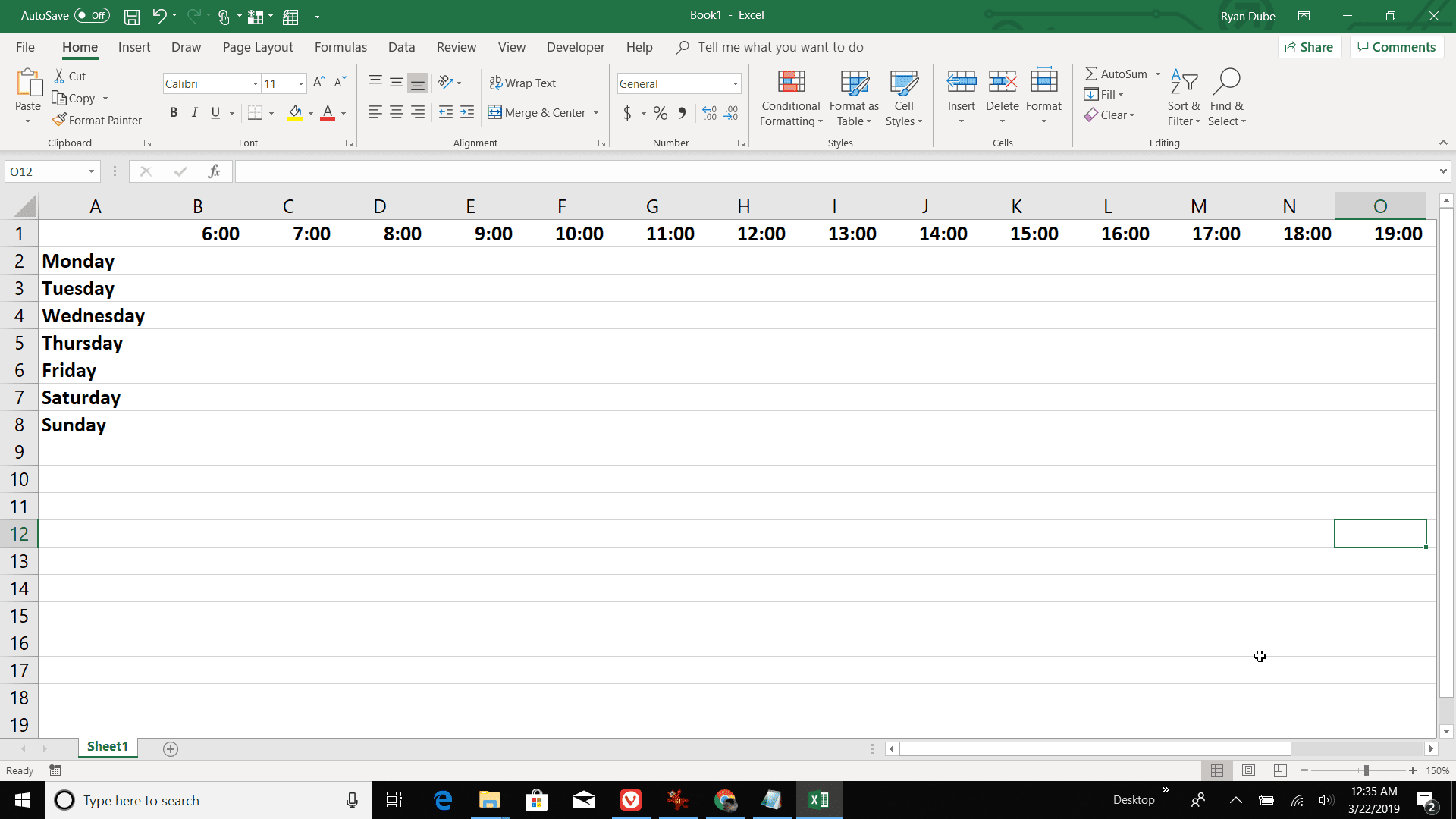 Снимок экрана создания ежедневного столбца в Excel
