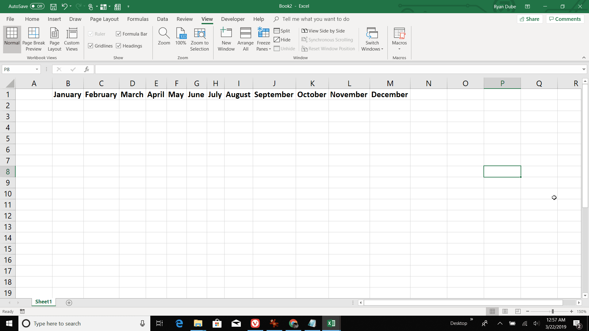 Скриншот построения ежемесячной строки в Excel