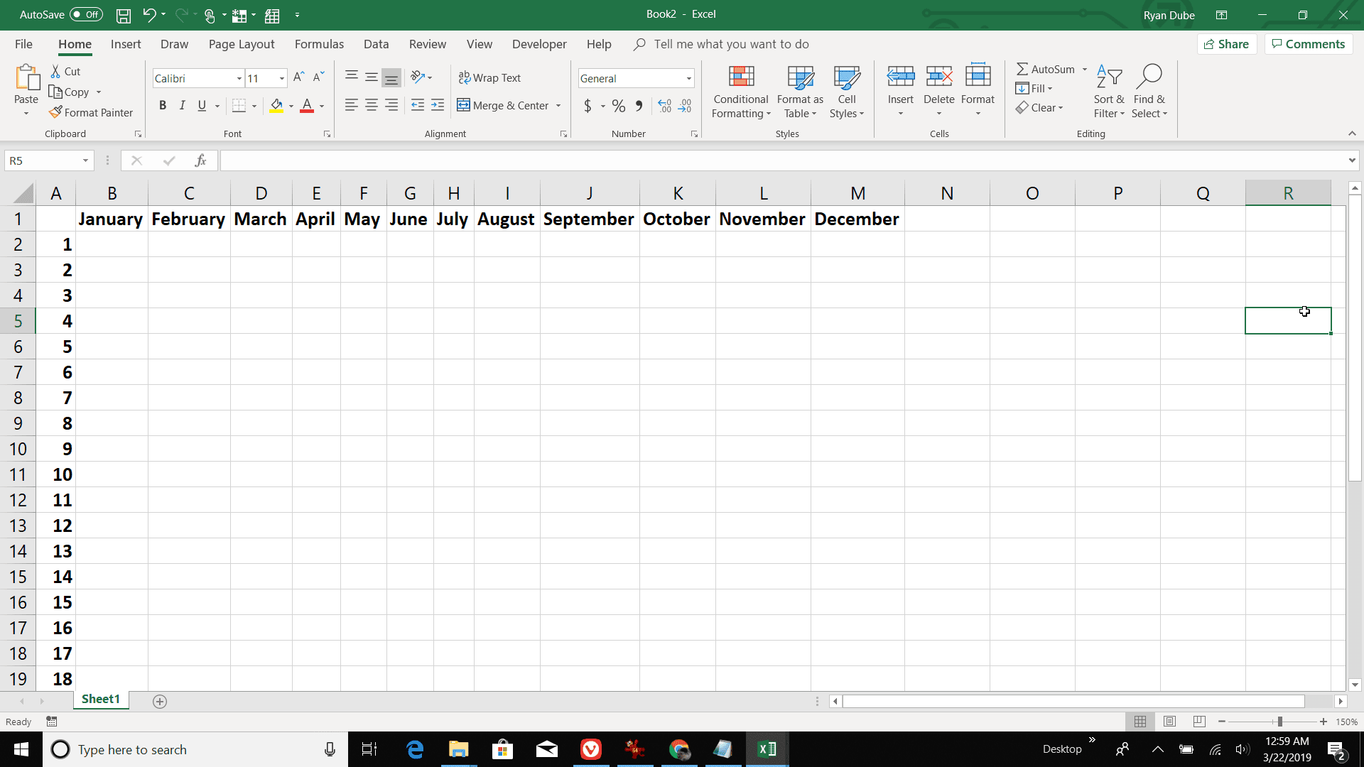 Снимок экрана добавления ежемесячных дней в Excel