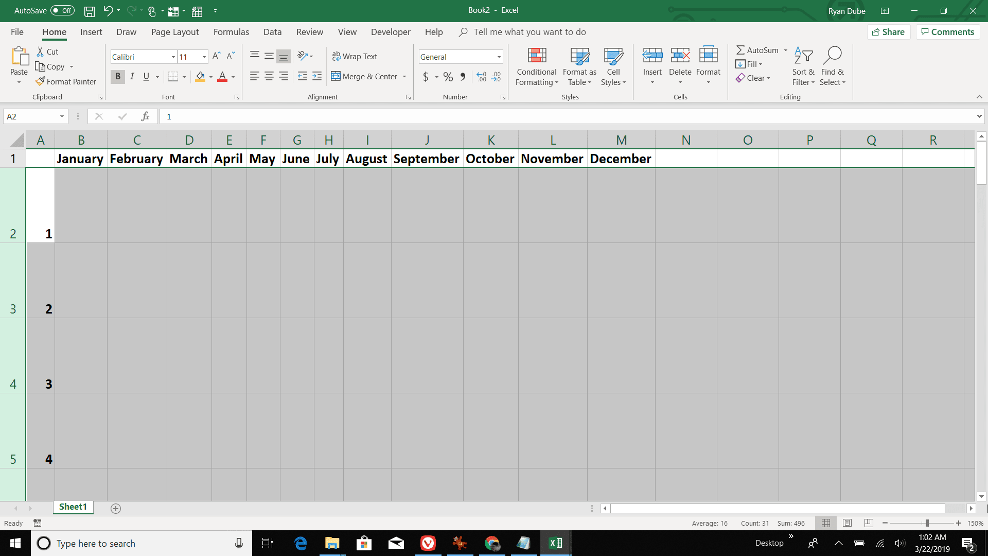 Снимок экрана изменения размера ежедневных строк в Excel