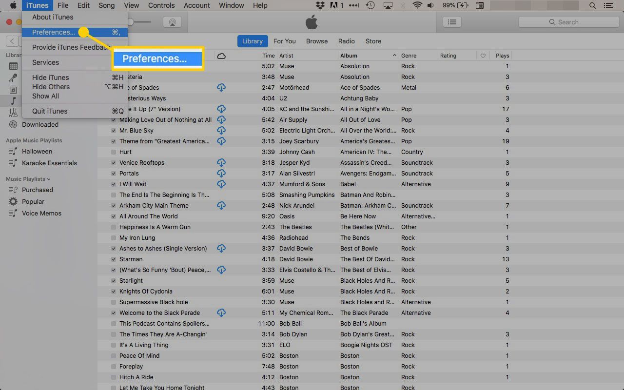Настройки в iTunes на Mac