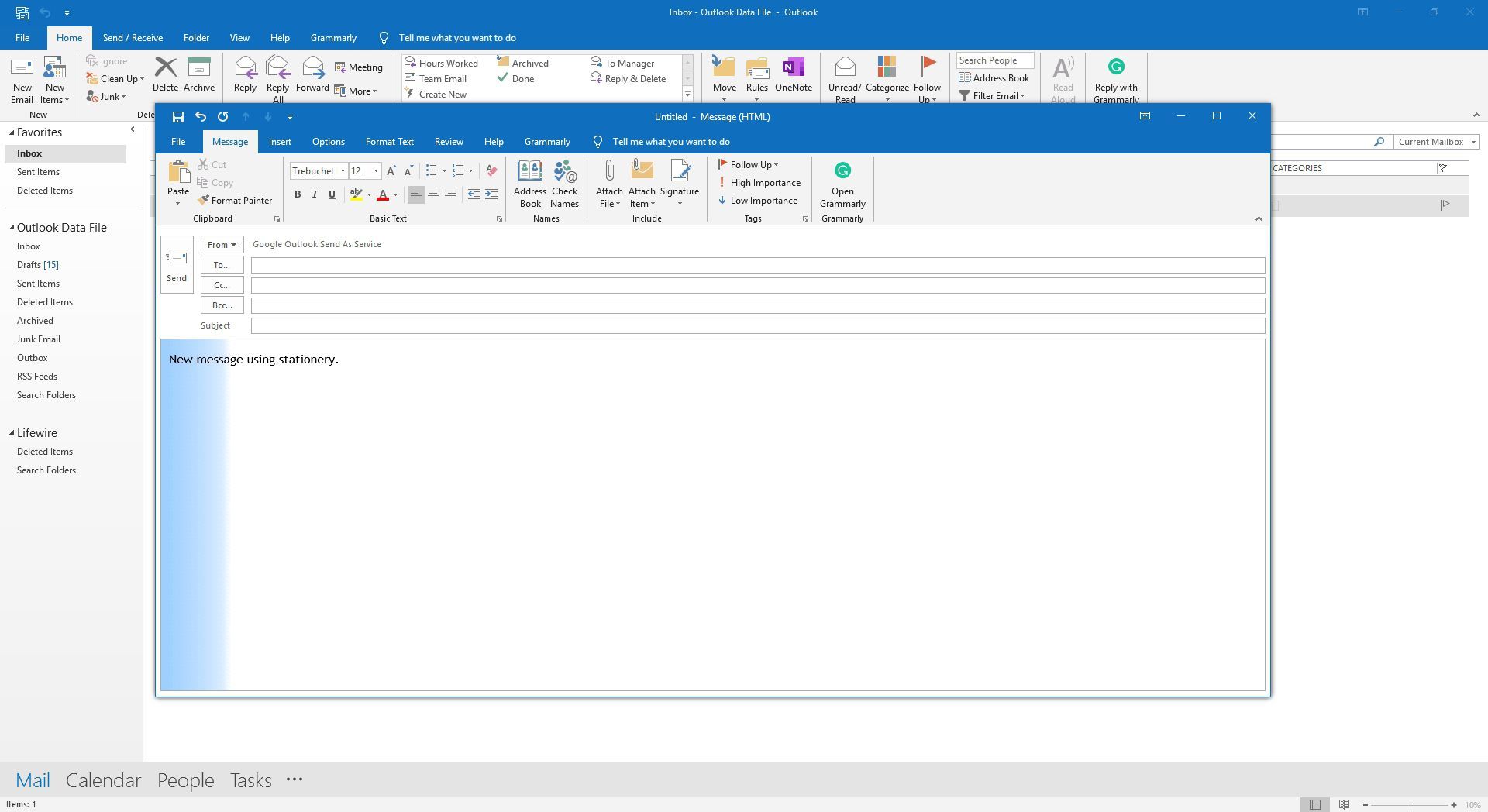 Новый шаблон бланка для электронной почты Outlook.