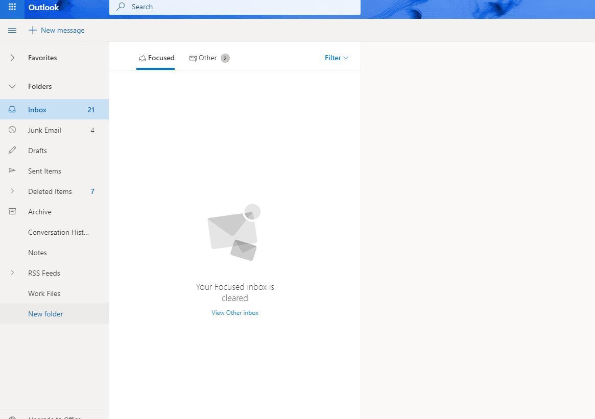 Скриншот новой папки в Outlook.com