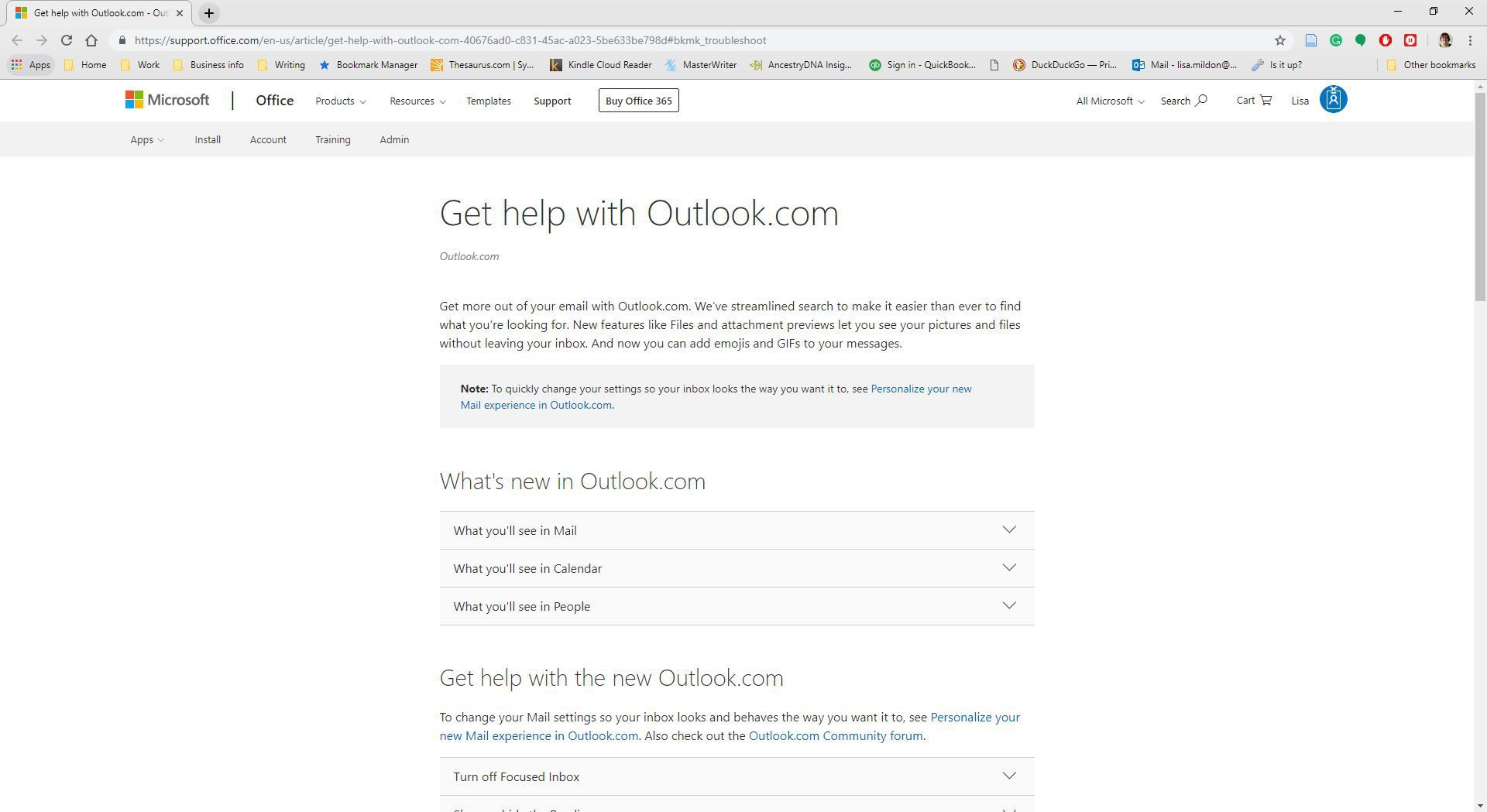 Outlook.com's help website.