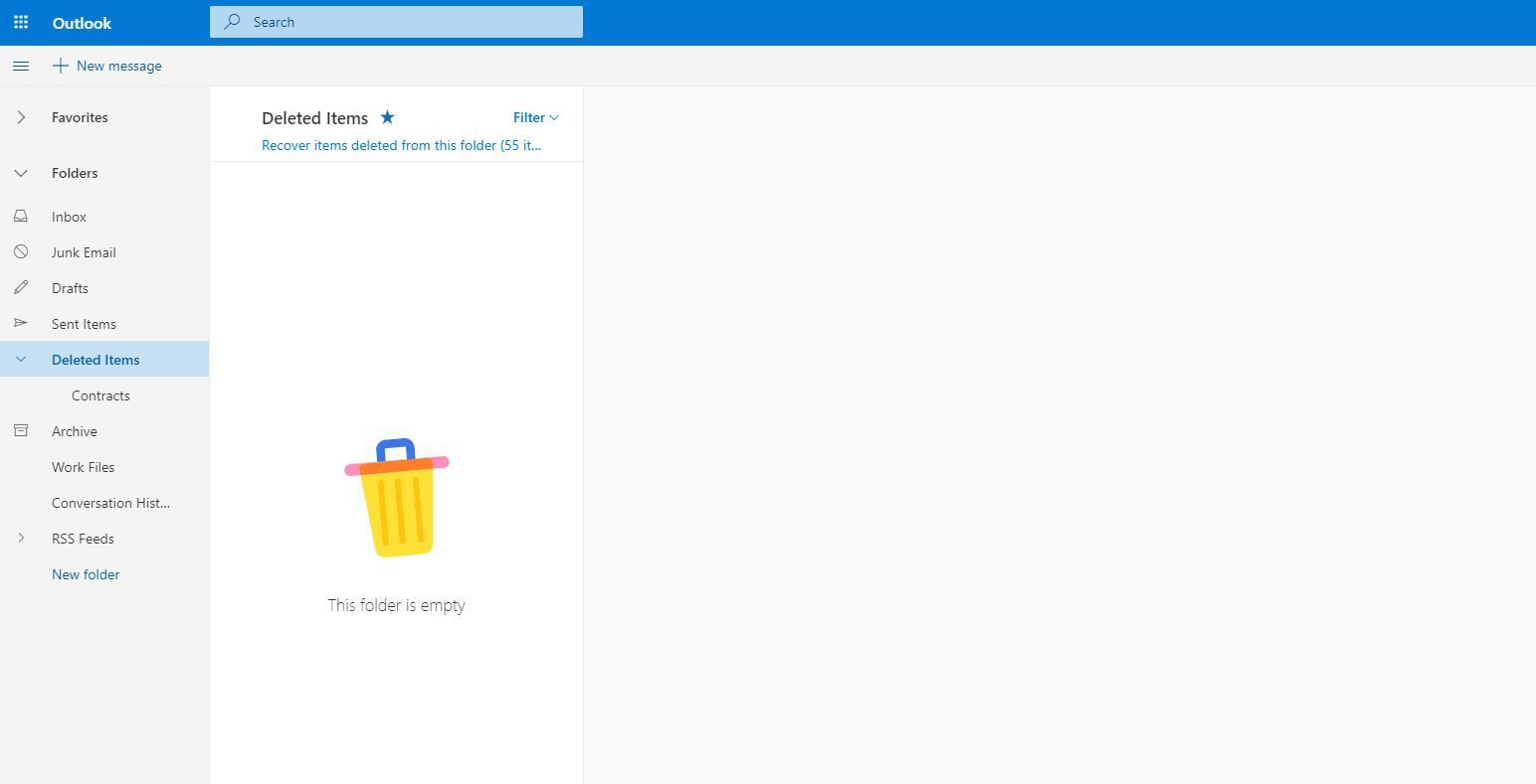 Снимок экрана: удаленные элементы в Outlook.com