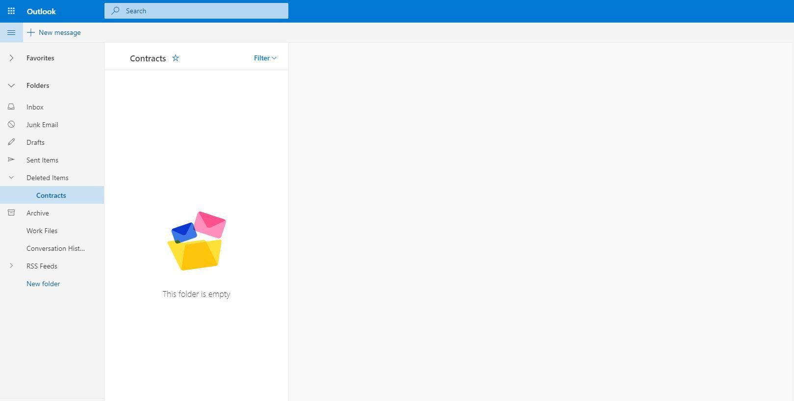 Снимок экрана удаленной папки в Outlook.com