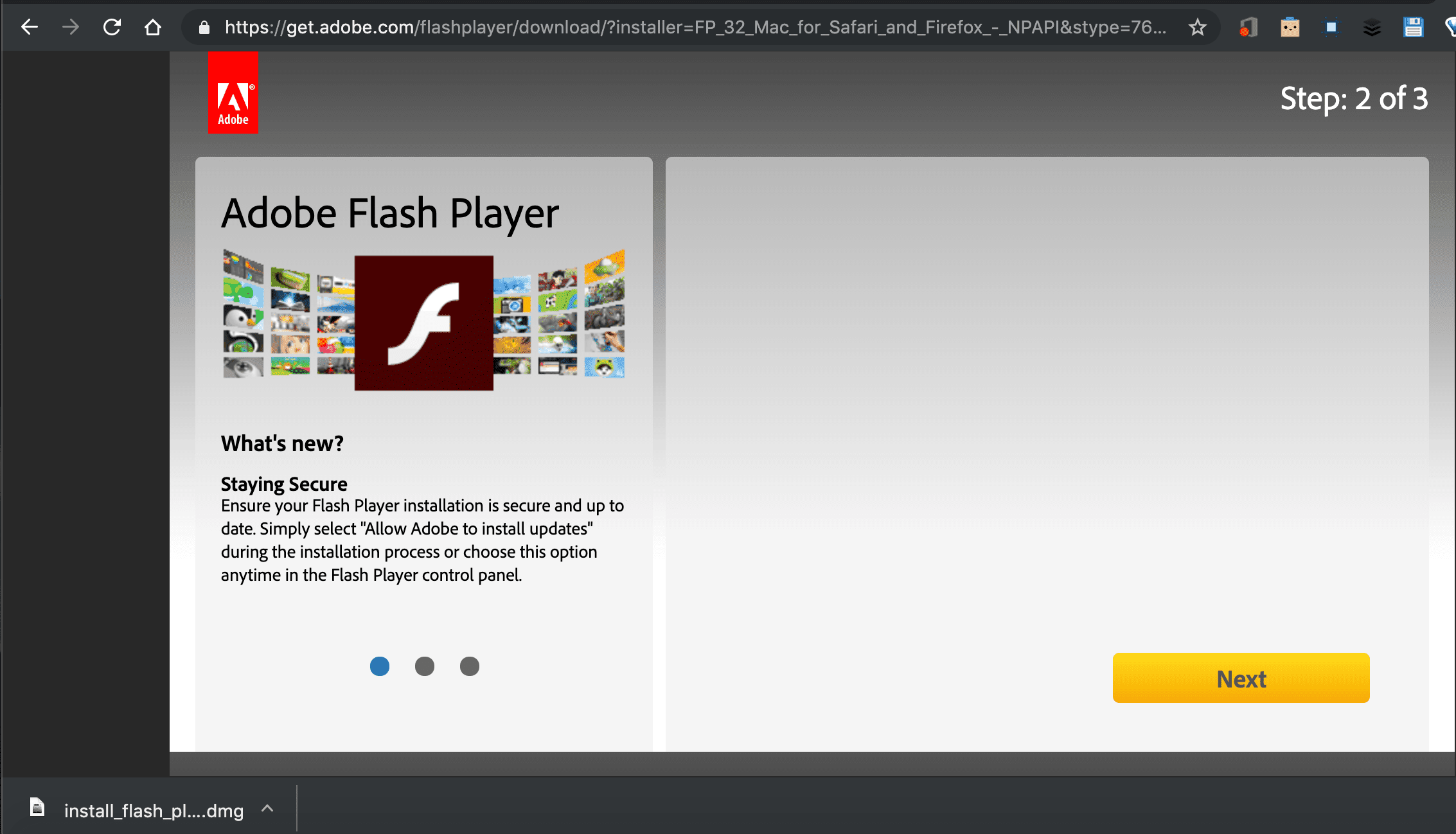 снимок экрана загрузки Adobe Flash Player