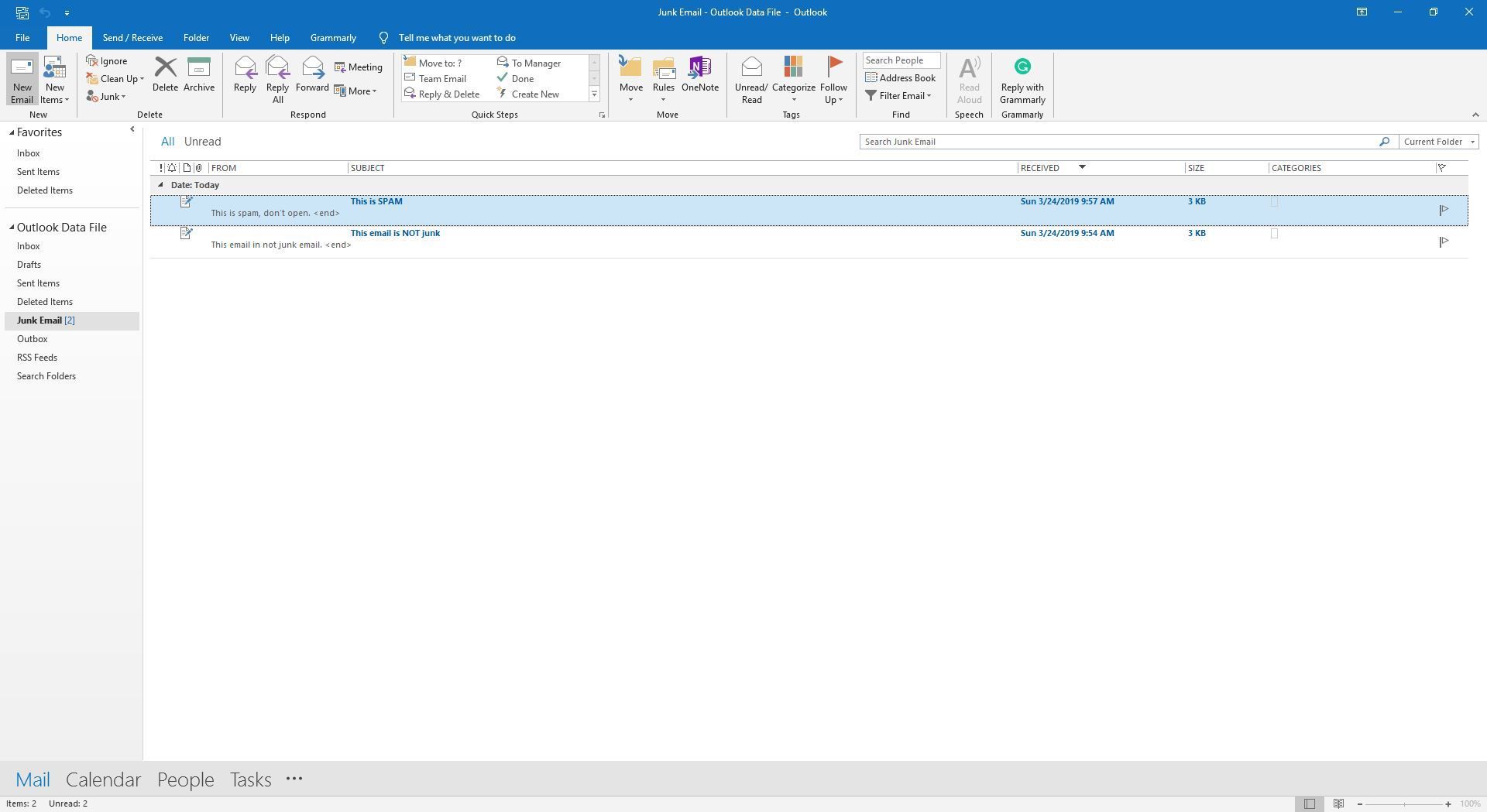 Просмотр электронной почты в папке нежелательной почты в Outlook.