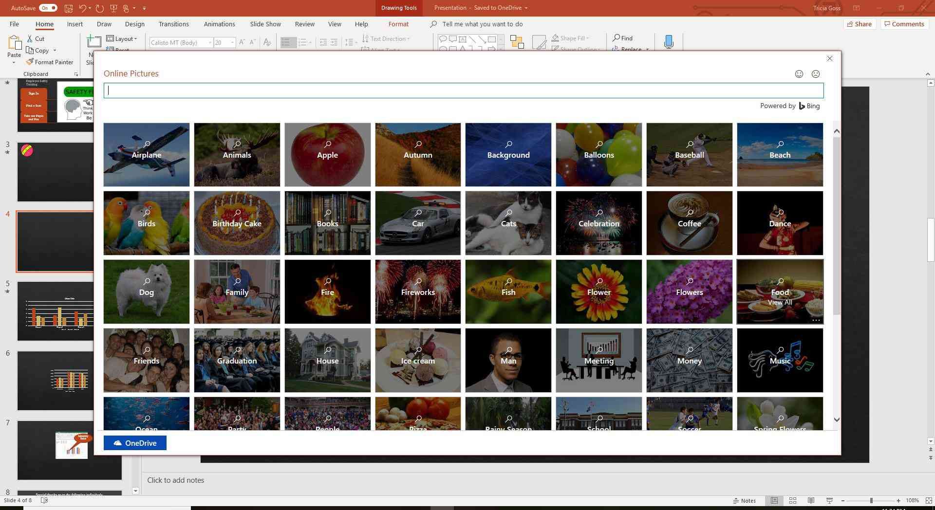 Снимок экрана средства выбора изображений в PowerPoint.