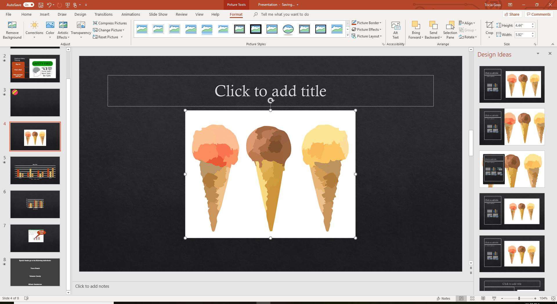 Скриншот того, как изменить размер изображения в PowerPoint.