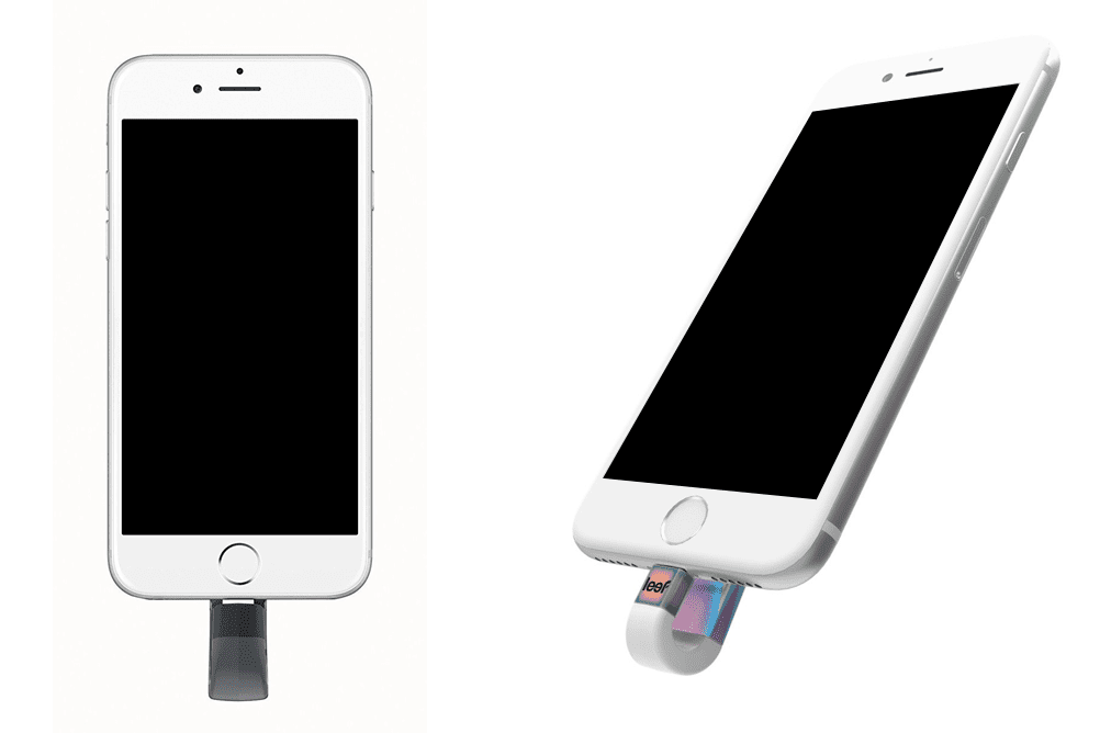 Изображение двух iPhone с расширяемыми насадками для большого пальца