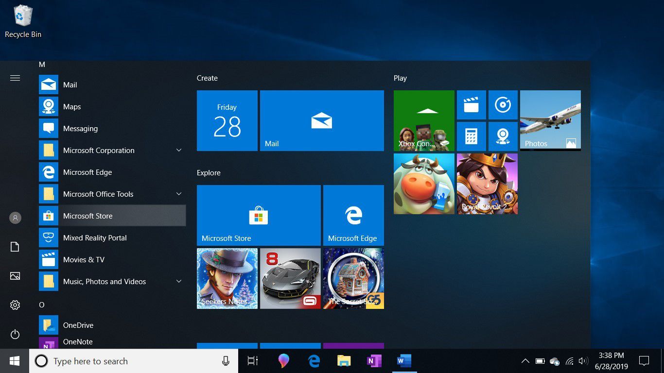 В меню «Пуск» Windows показано, как найти магазин Microsoft.