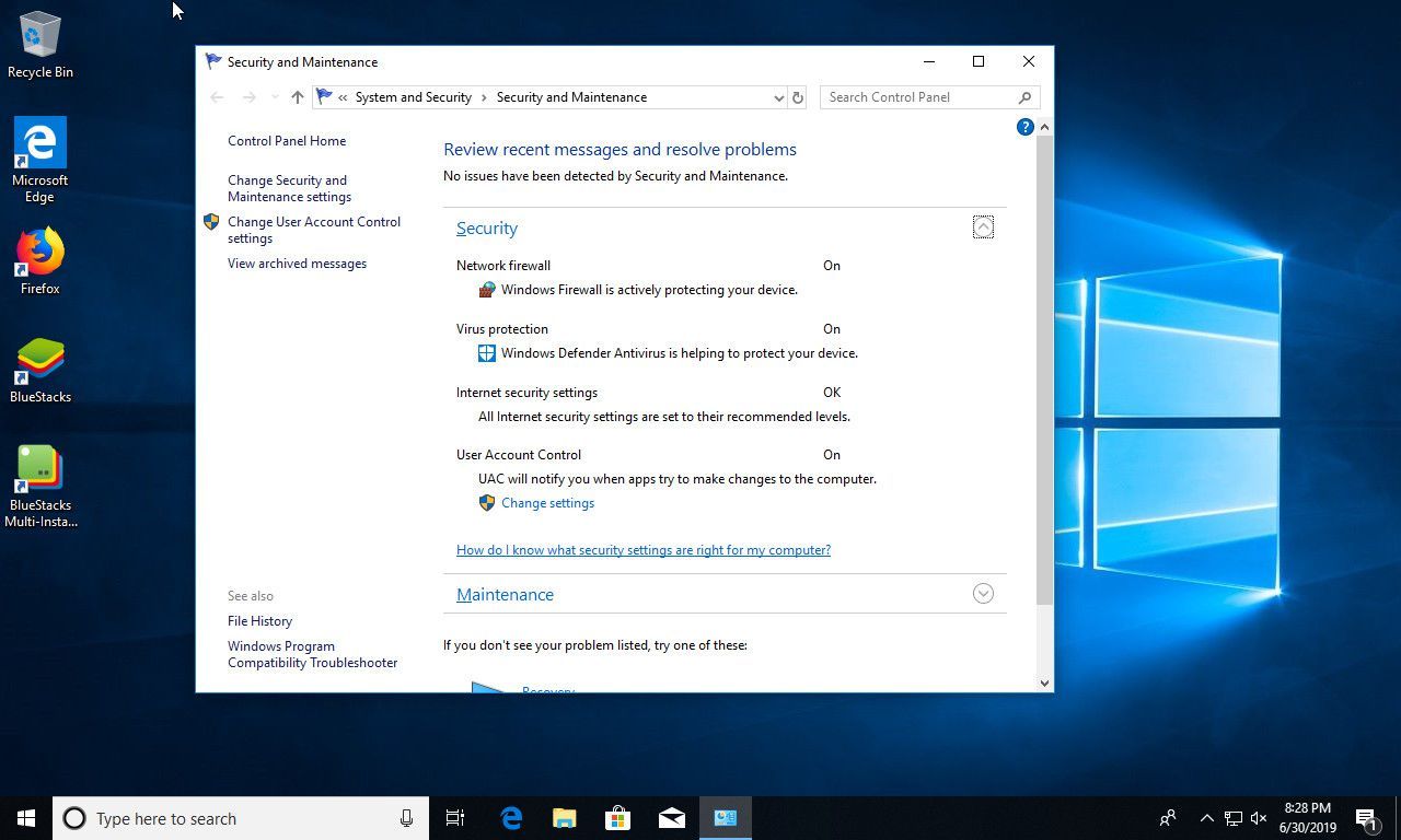 Windows 10 безопасность и обслуживание