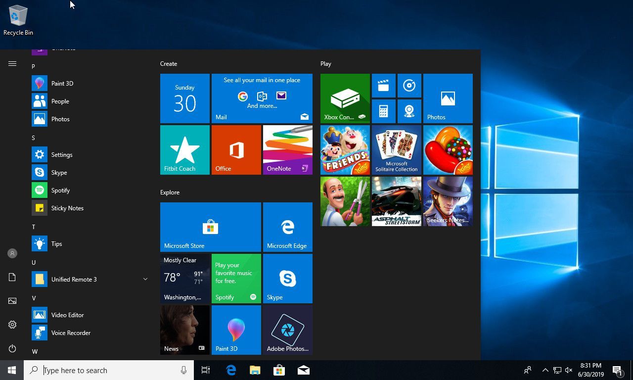 Настройки Windows 10 из меню «Пуск»