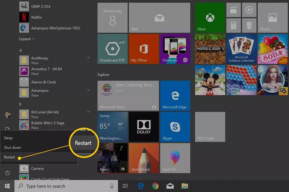 Кнопка перезагрузки Windows 10