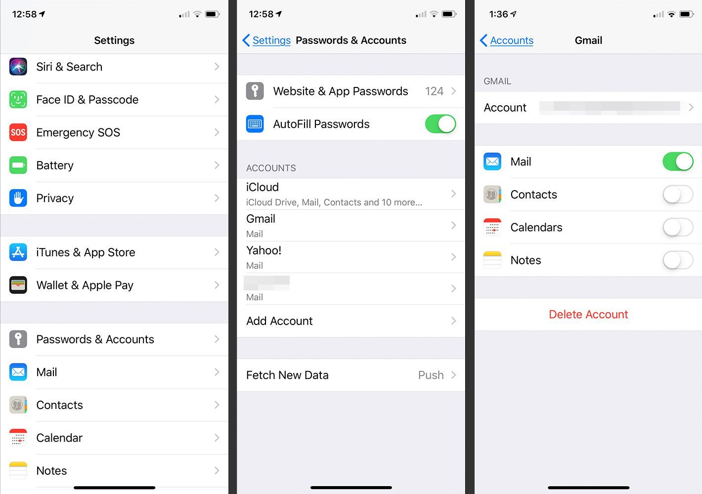 Настройки паролей и учетных записей на iPhone