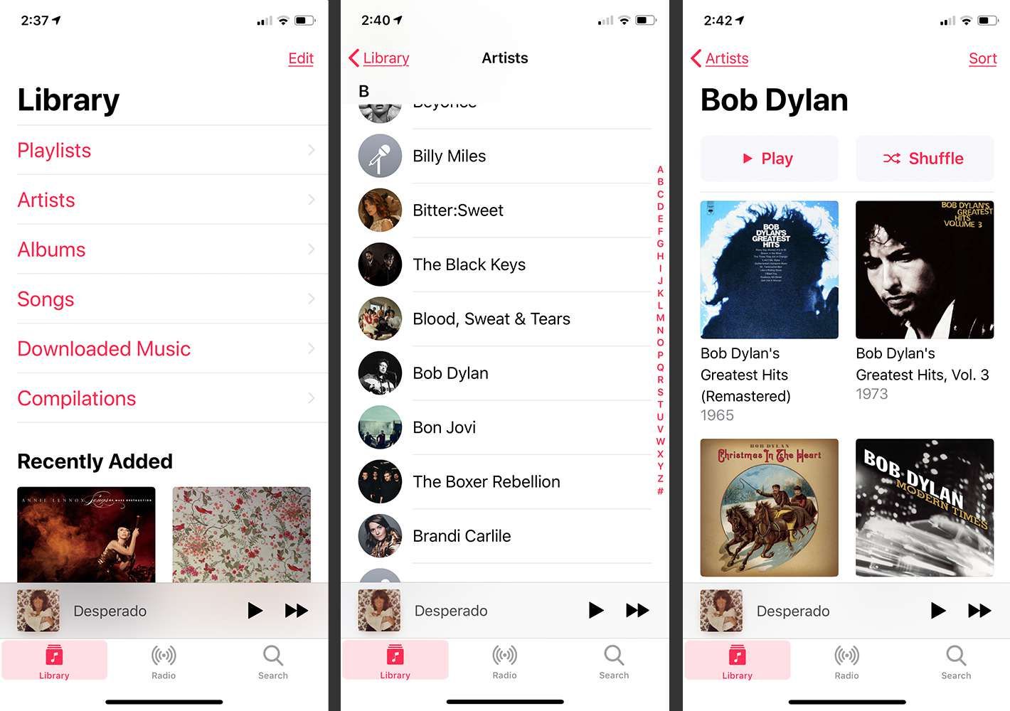 Выбор в приложении Музыка на iPhone
