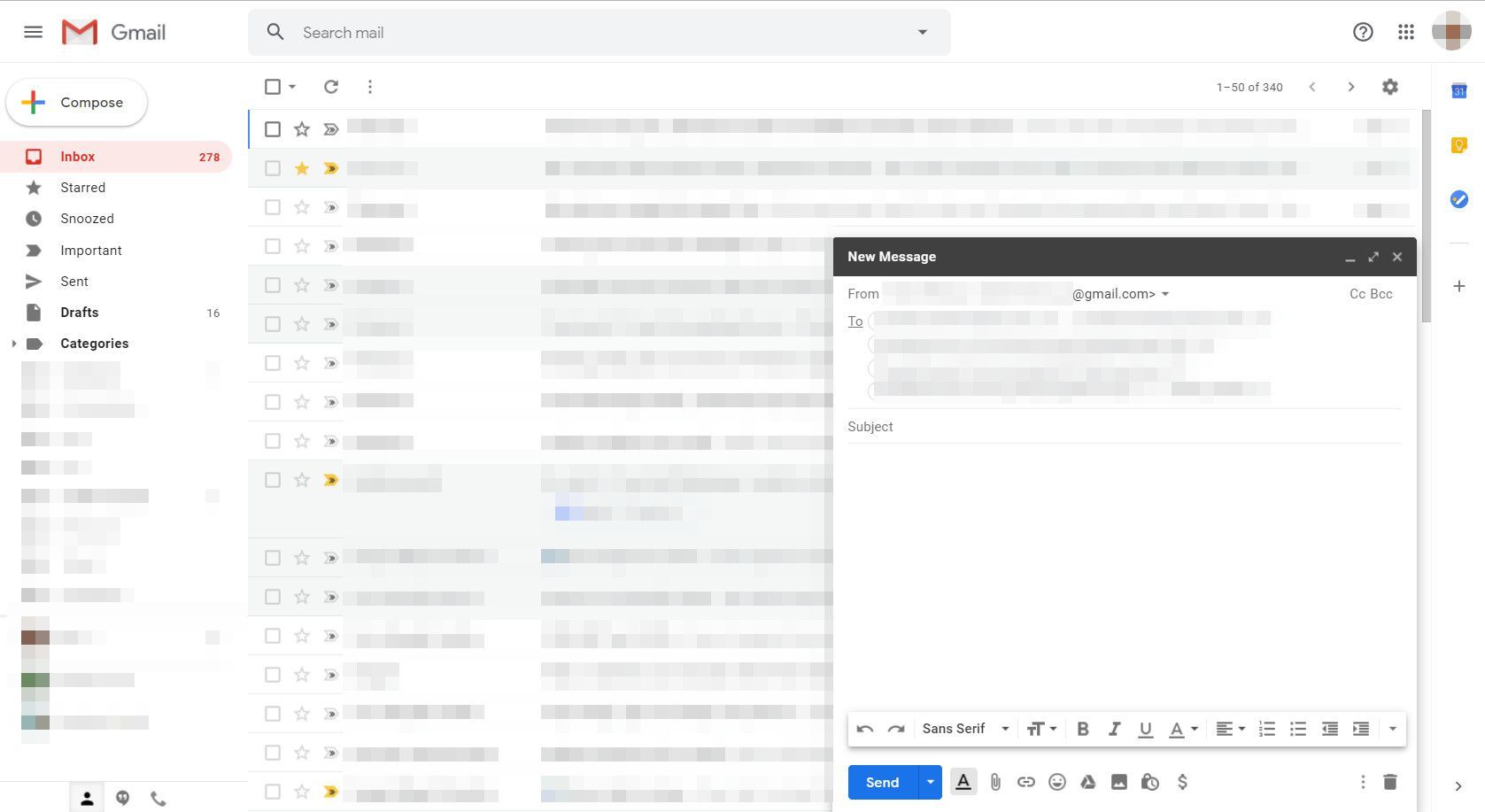 Откроется диалоговое окно Gmail с новым сообщением