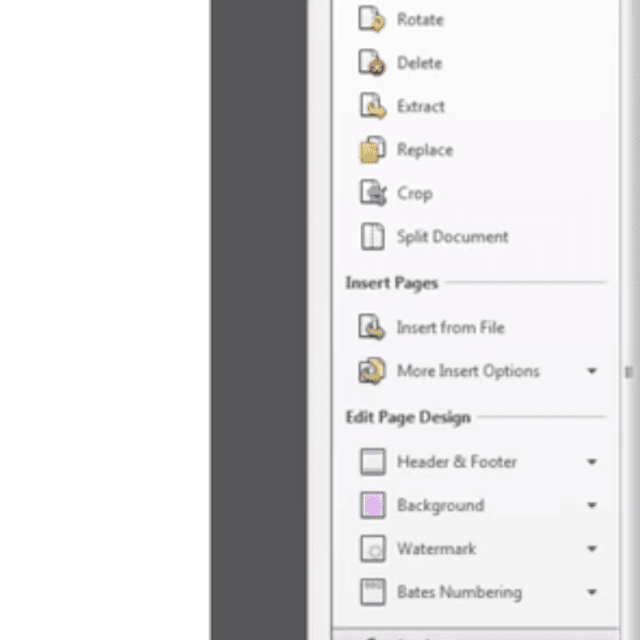 Скриншот меню инструментов в Adobe Acrobat.