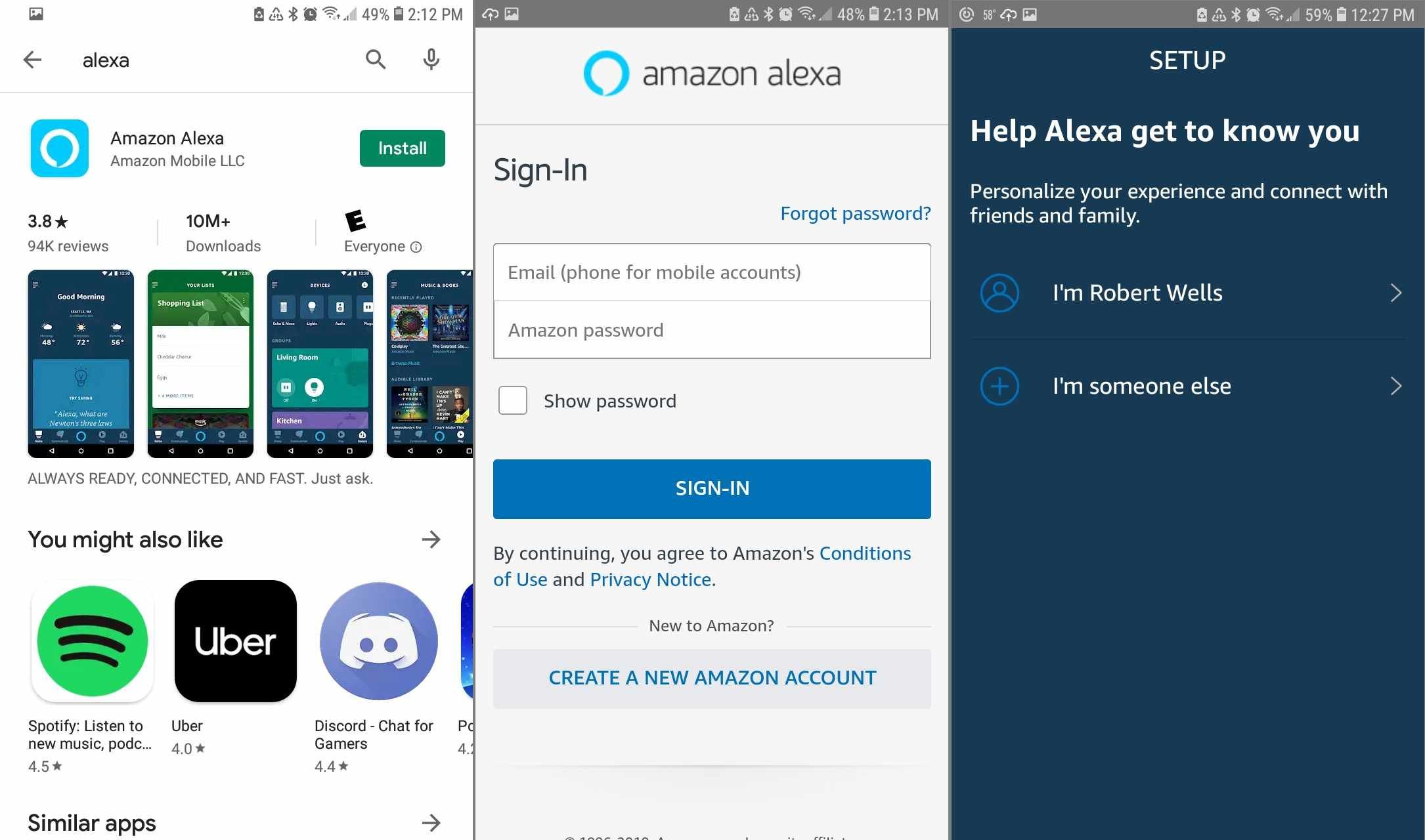 Загрузите приложение Alexa для Android и войдите в свой аккаунт Amazon.