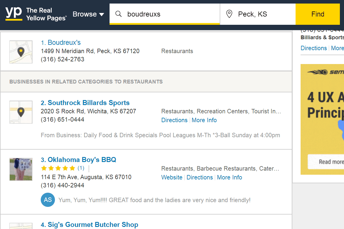 Список результатов бизнеса YP.com