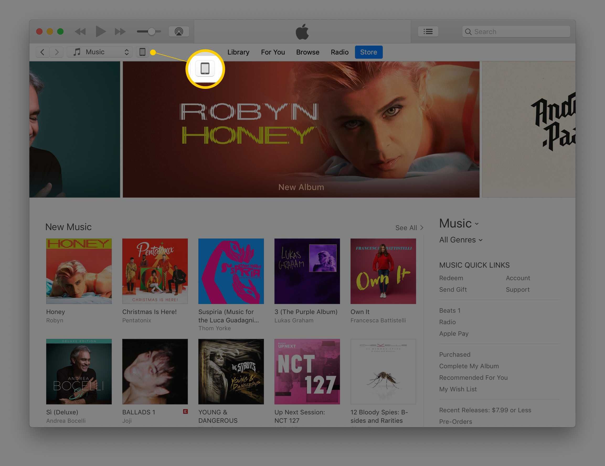 Значок устройства в iTunes на macOS